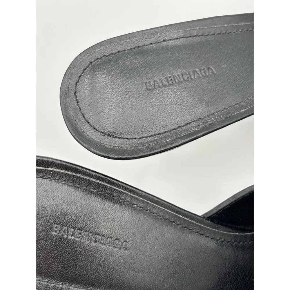 Balenciaga Point Toe Mules Black Leather Studded Size 39 / 9 Kitten Heel